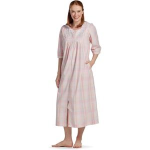 Miss Elaine Women's Long Seersucker Robe, Front Zipper, 3/4 Sleeves, Two Inserts